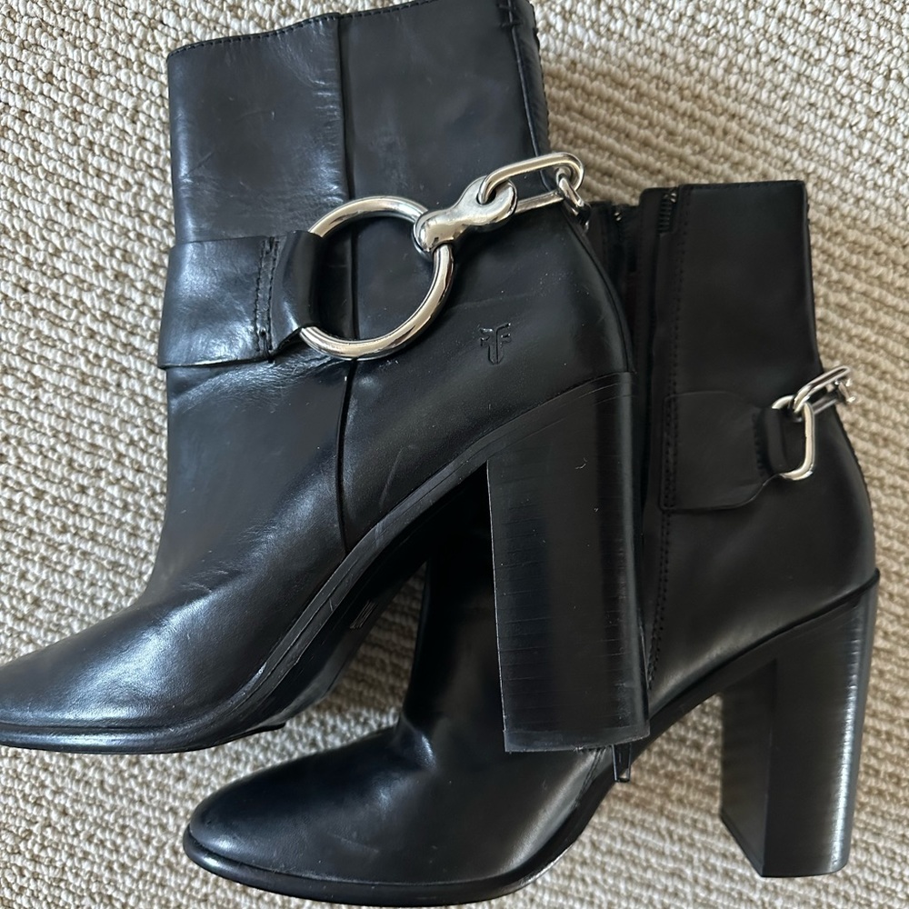 Frye high heel leather booties with buckle